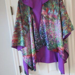 Galleria Rain Cape Monet Garden One Size Reversible NWT Beautiful Hooded + Pouch